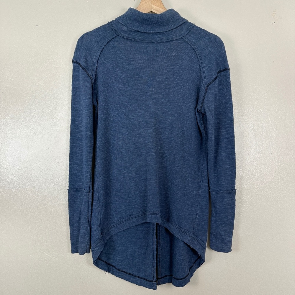 Free People Women's XS We The Free Top Blue Mock Neck Split Back Slub Knit